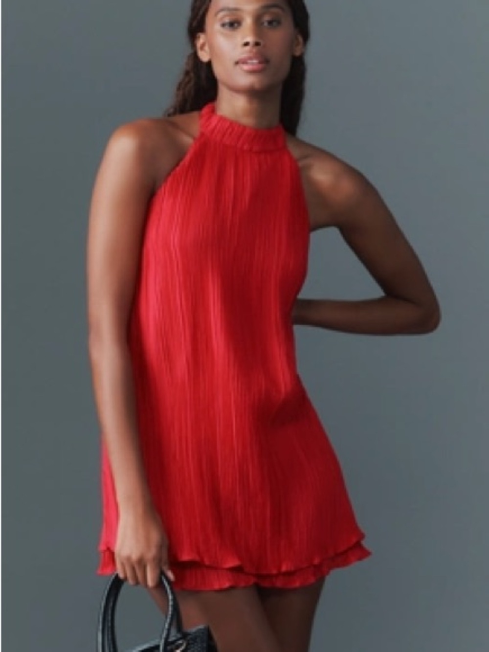 Anthropologie Strawberry Halter Plisse Romper